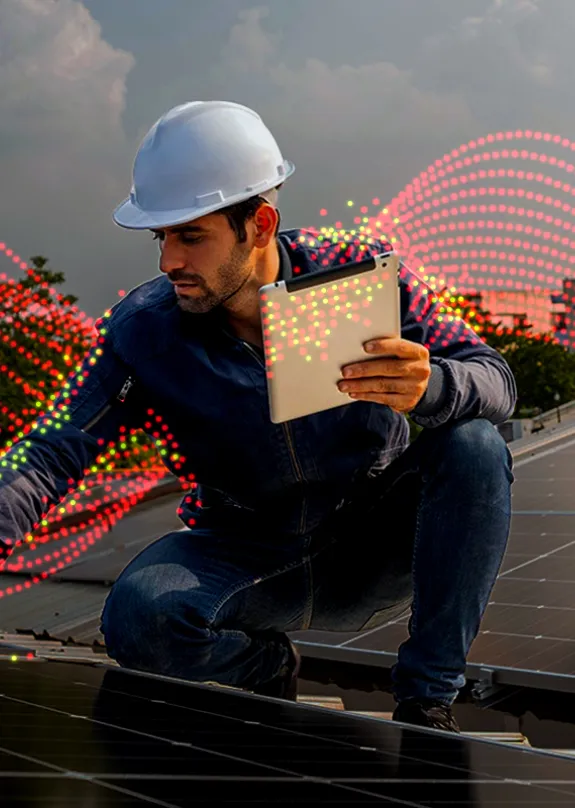 Engineer working on roof solar panels 