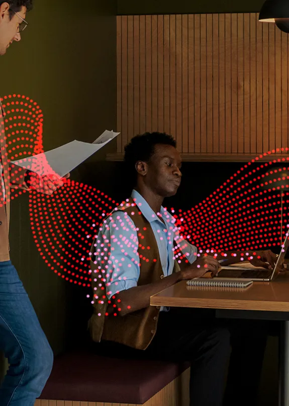 Workers in co-working office space