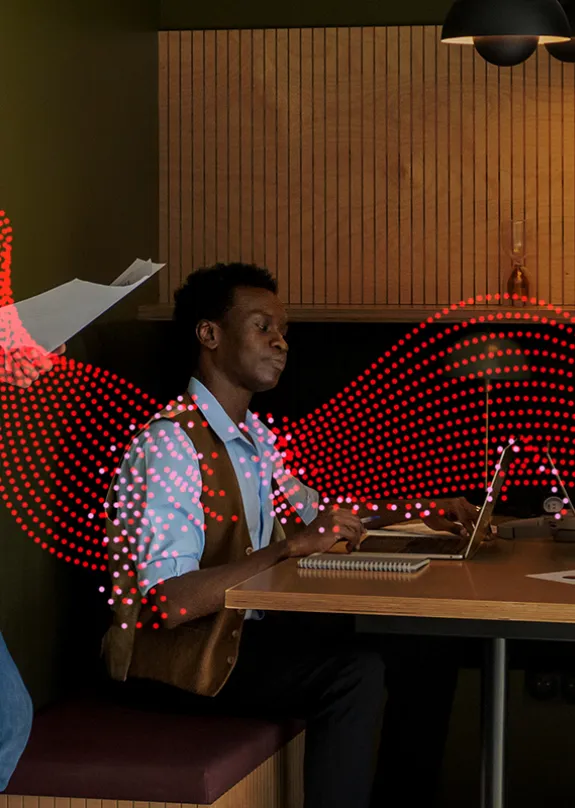 Workers in co-working office space