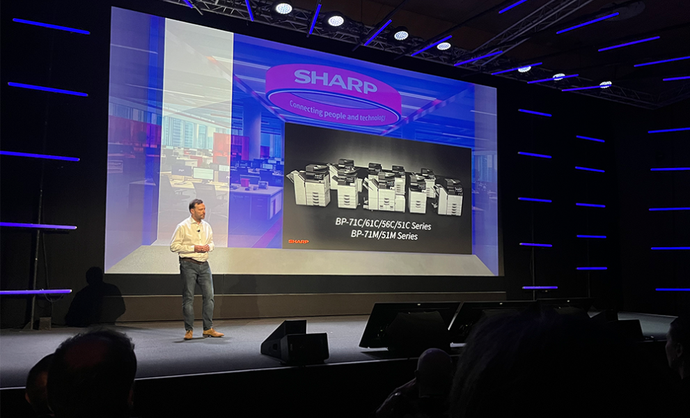 Jason Cort giving a speech at Sharp Inspire Expo 2026