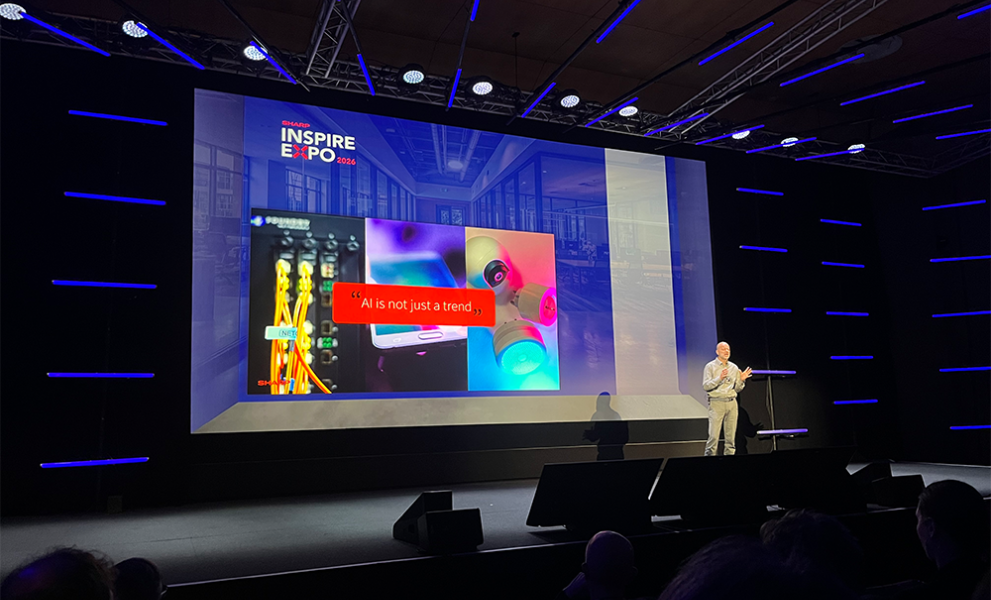Roland Singer giving a speech at Sharp Inspire Expo 2026